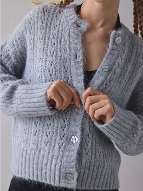 Urban Outfitters Light Blue Fuzzy Button-Up Cardigan